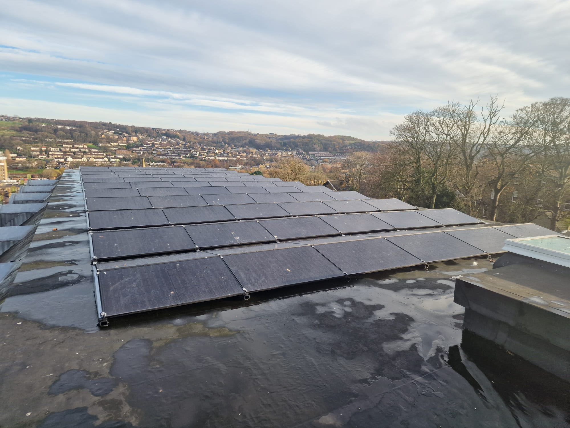 Large domestic solar installation in Shipley — roof overview